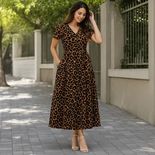 N008 Printed 3-Button Shirt پلنگی تیره