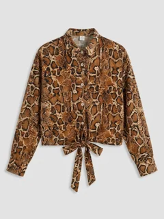 شومیز نخی گره ای طرح دار N028 پوست ماری