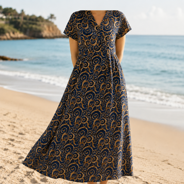 N008 Printed 3-Button Shirt سرمه ای طلایی